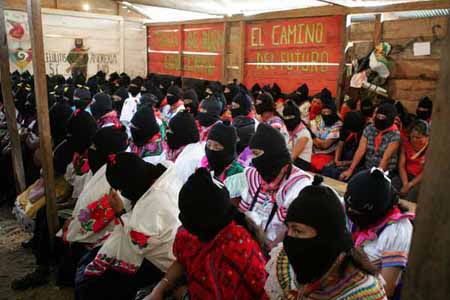 Zapatista women inside the auditorium during the encuentro between Zapatista women and women of the world