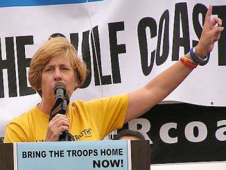 Cindy Sheehan speaks at an antiwar demonstration