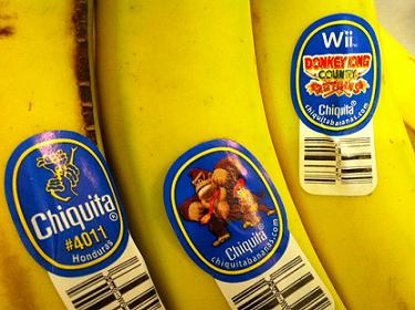 Donkey Kong stickers on Chiquita bananas