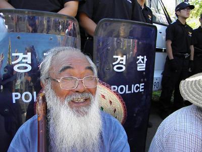 At protest against base on Jeju Island