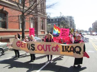 Deborah James (center) at anti-war march