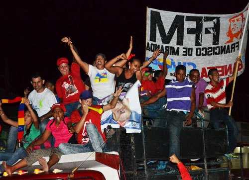 Celebrating Hugo Chavez's re-election in Sabaneta, Venezuela
