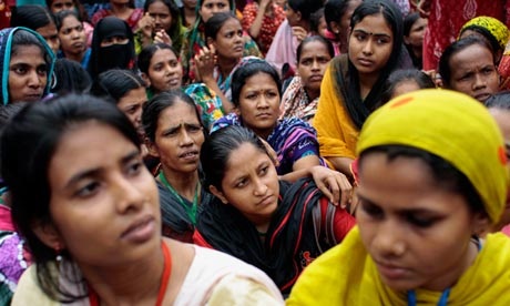 Bangladeshi women protest over pay and working conditions outside a garment factory in Dhaka. Photo: AM Ahad