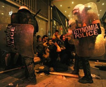 Protesters detained today in Thessaloniki. Photo: Alexandros Avramidis