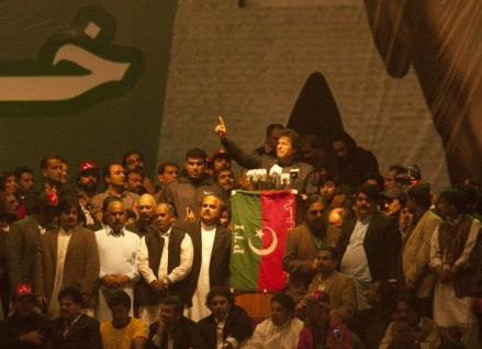Imran Khan speaking to supporters