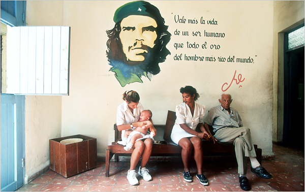 A clinic in Havana, Cuba. The quote on the wall is from Che Guevara: "“The life of one human being is worth more than all the gold of the richest man in the world.” Photo by Sven Creutzmann/Polaris