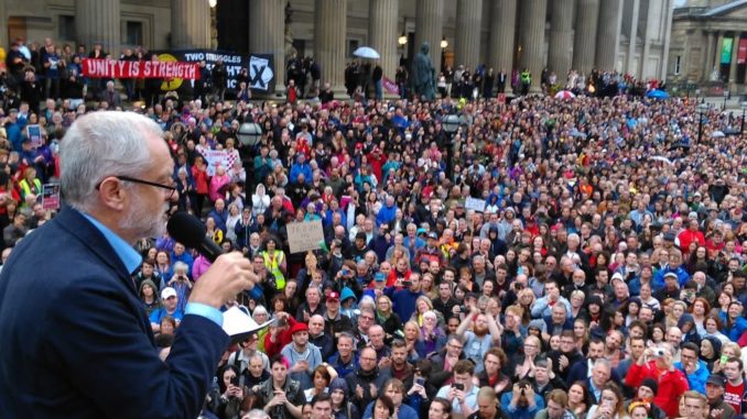 Jeremy Corbyn giving a speech in Liverpool in August, 2016.