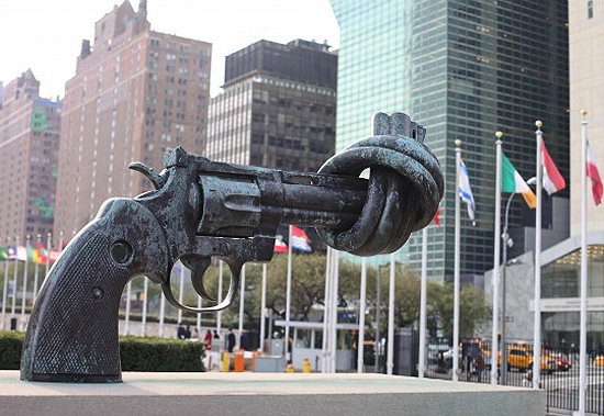 The Non-Violence sculpture outside of the UN.
