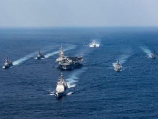 US missile cruisers and aircraft carriers conducting joint exercises with Japanese Navy in Philippine Sea, March, 2017. Photo: US Navy