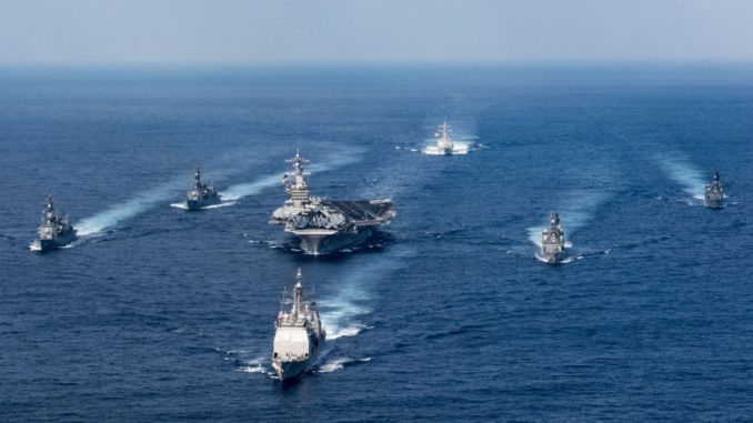 US missile cruisers and aircraft carriers conducting joint exercises with Japanese Navy in Philippine Sea, March, 2017. Photo: US Navy