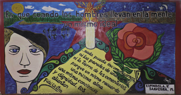 Mural by the grave of fellow guerrilla Tania, who was captured and executed in Vallegrande. By Julio Etchart