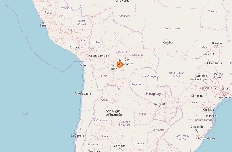 The map shows the location of La Higuera within Latin America. Via OpenStreetMap