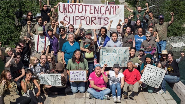 Members and supporters of the Unist’ot’en camp showing solidarity with Black Lives Matter. (Unist’ot’en Camp)