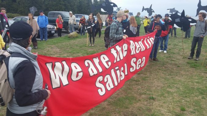 Demonstrators near Blaine, Washington prepare to walk from Birch Bay State Park to Peace Arch Park on September 30. Photo courtesy of Bellingham #NoDAPL Red Line