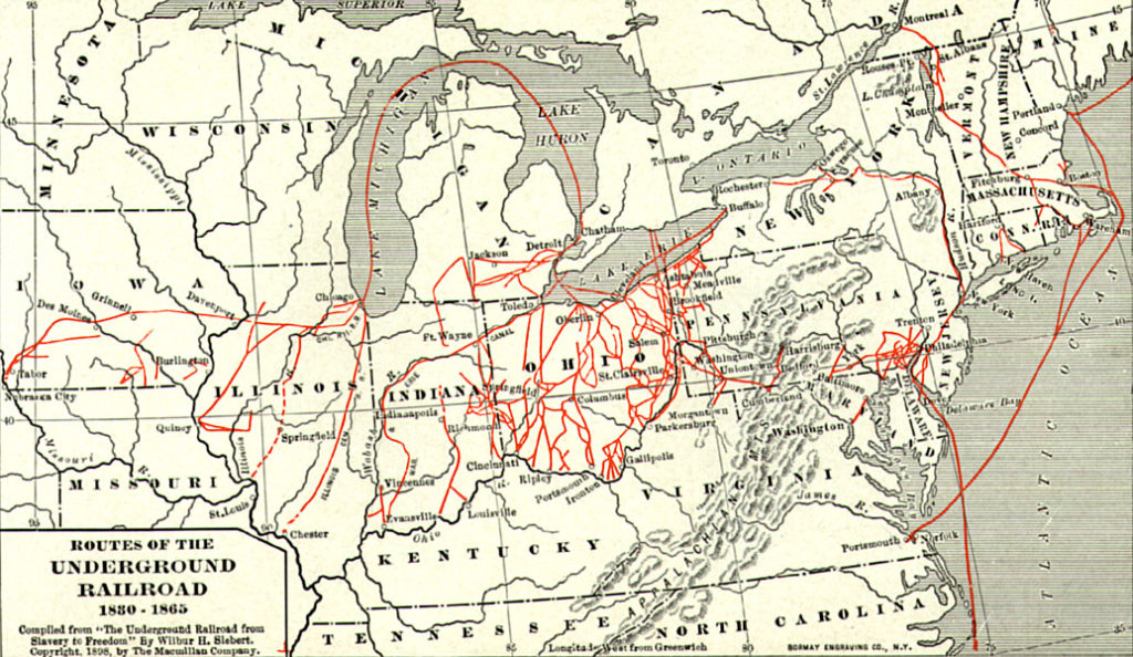 Routes of the Underground Railroad, 1830-1865. Compiled from "The Underground Railroad from Slavery to Freedom" by Willbur H. Siebert Wilbur H. Siebert, The Macmillan Company, 1898
