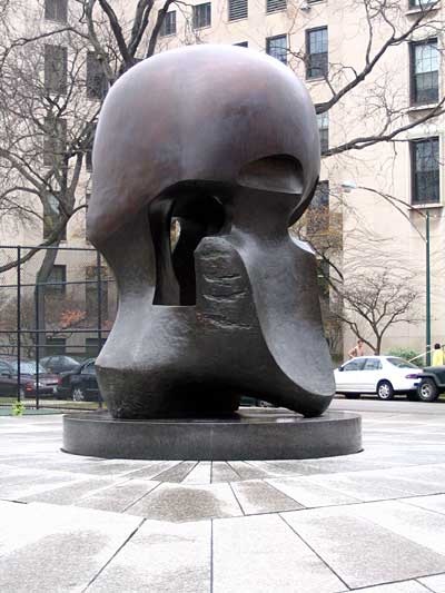 Henry Moore's Nuclear Energy sculpture, located on the University of Chicago campus at the site of the world's first nuclear reactor.