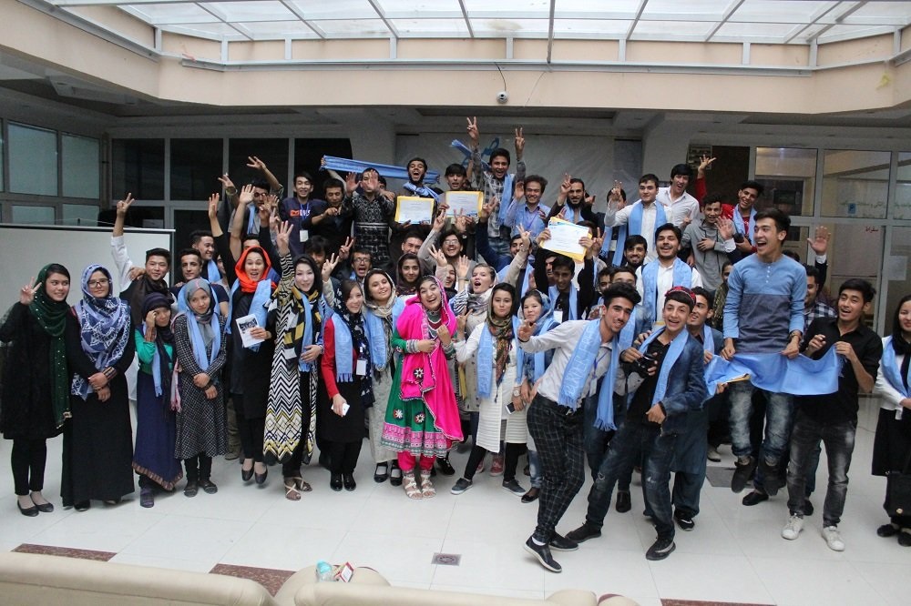 Afghan Peace Volunteers and friends celebrate the International Day of Peace in Kabul, September 2017.