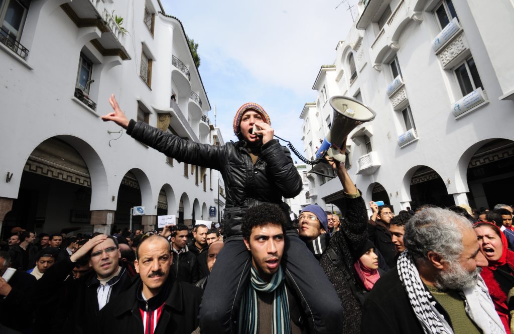 Moroccans demonstrate in Rabat on February 20, 2011 demanding political reforms. Photo credit: EPA/Karim Selmaoui