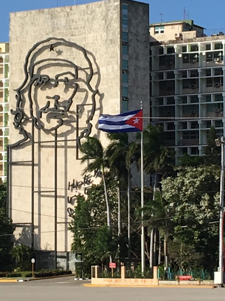 Che Guevara's giant image adorns the façade of the Cuban Ministry of the Interior in the Plaza de la Revolución. To this day Che is more visible and iconic in Havana than either Castro brother. Photo credit: Daniel Winthrop
