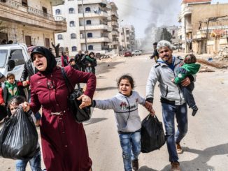 Civilians running for cover during the attack on Afrin in March. CreditBulent Kilic/Agence France-Presse — Getty Images