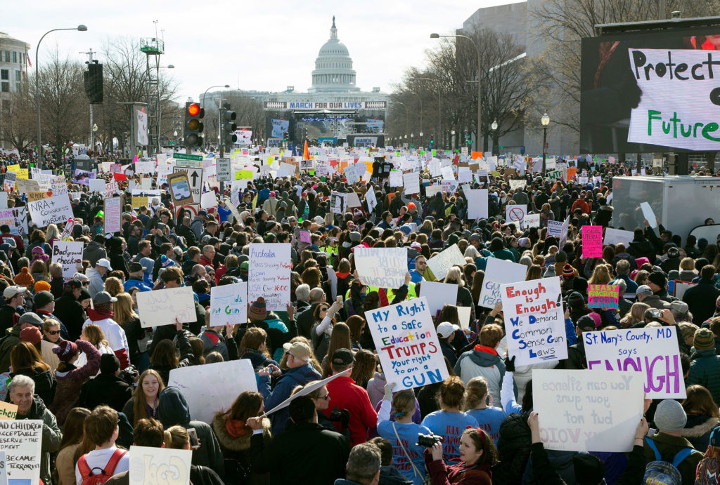 Thousands take the streets in Washington D.C. for March for Our Lives on March 24, 2018. Photo: Michael Reynolds/EPA-EFE/REX/Shutterstock