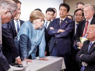A handout photograph from the German government shows a group of leaders at the Group of Seven summit, including German Chancellor Angela Merkel and President Trump, in Canada on June 9, 2018. Jesco Denzel—EPA-EFE/Shutterstock
