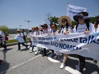 Women Cross DMZ at the Demilitarized Zone on the Korean Peninsula in May. (Facebook/Women Cross DMZ/Jeehyun Kwon)