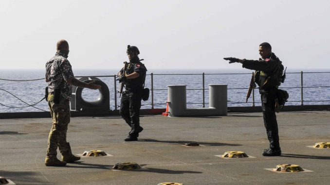 Tunisian navy personnels aboard USS Hershel “Woody” Williams (ESB 4) on May 23 when the Phoenix Express 2021 was underway / credit: AFRICOM