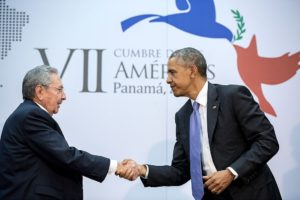 President and Cuban President Raúl Castro on April 11, 2015, during the Summit of the Americas in Panama City, Panama / credit: Official White House Photo by Pete Souza
