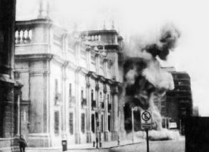 The bombing of La Moneda, the Chilean presidential palace in Santiago on September 11, 1973 / credit: Biblioteca del Congreso Nacional/Wikipedia