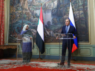 Sudanese Foreign Minster Mariam al-Mahdi (left) and Russian Foreign Minister Sergey Lavrov answer press questions in Moscow on July 12, 2021 / Russian Foreign Ministry Press Service
