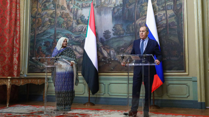 Sudanese Foreign Minster Mariam al-Mahdi (left) and Russian Foreign Minister Sergey Lavrov answer press questions in Moscow on July 12, 2021 / Russian Foreign Ministry Press Service