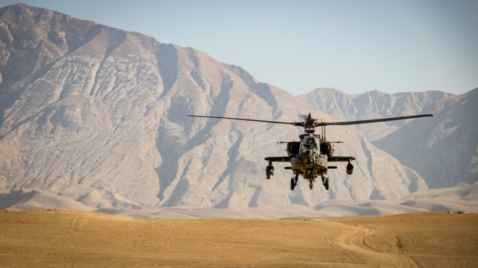 Apache attack helicopter in approach in September 2020, Afghanistan / credit: Photo by Andre Klimke on Unsplash