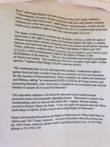 Page 2 of the Rights of Manoomin press release.