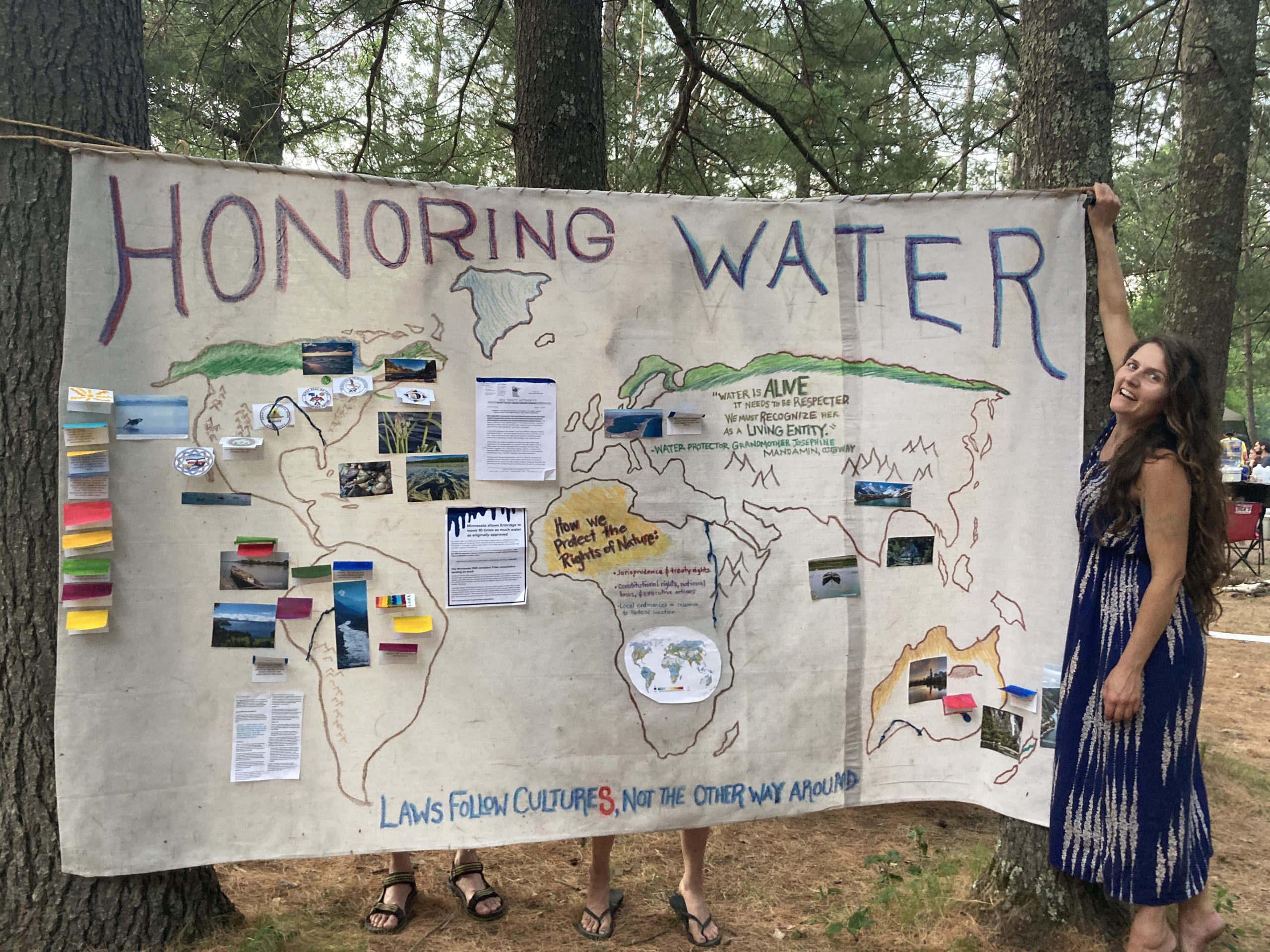 <span style="font-family: georgia, palatino, serif;">Chelsea Fairbank, completing her Ph.D. in anthropology at the University of Maine, installs an Honoring Water art project at the Shell City Campground in July, 2021. The project is based on her doctoral research that focuses on large-scale fossil-fuel extraction sites, and the peoples impacted in these zones.</span>