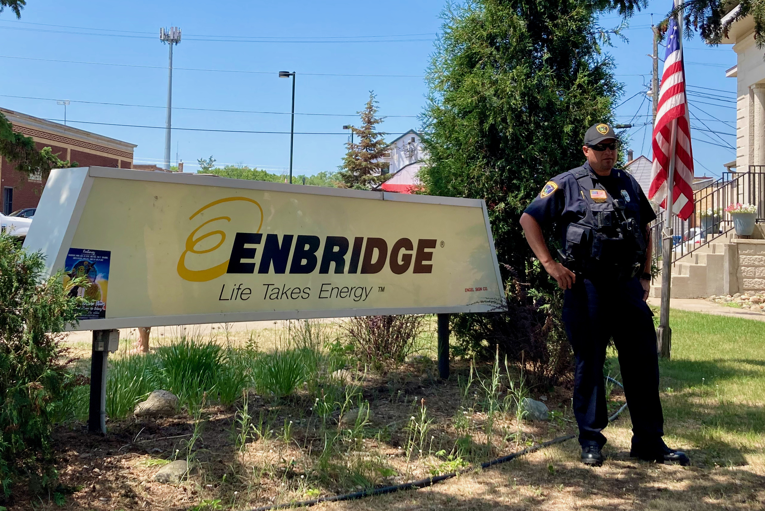 Park Rapids police guarding Enbridge property. Water protectors were ordered off the property.
