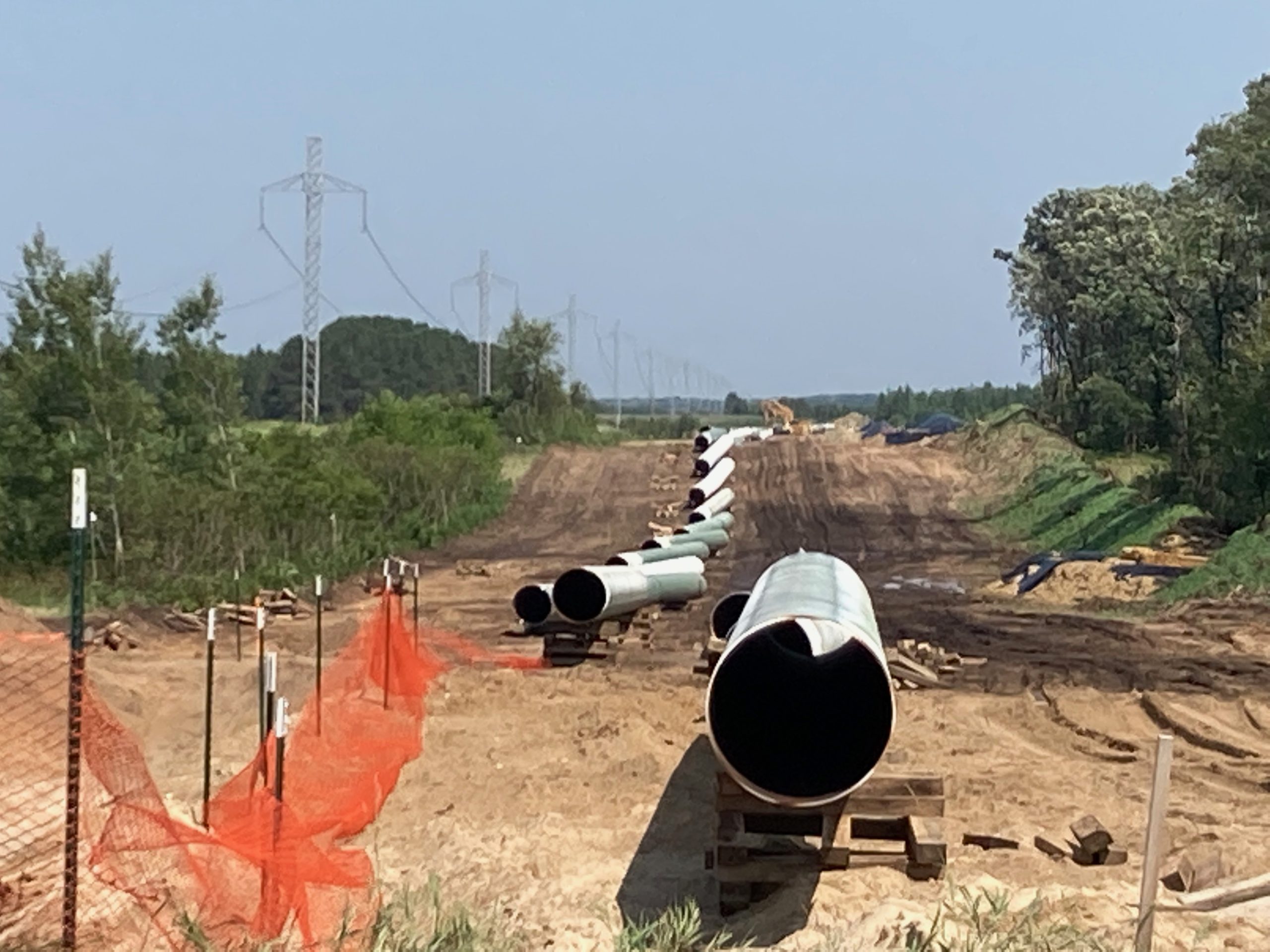 Enbridge pipes ready to be welded and trenched into the ground in Wadena County, Minnesota.