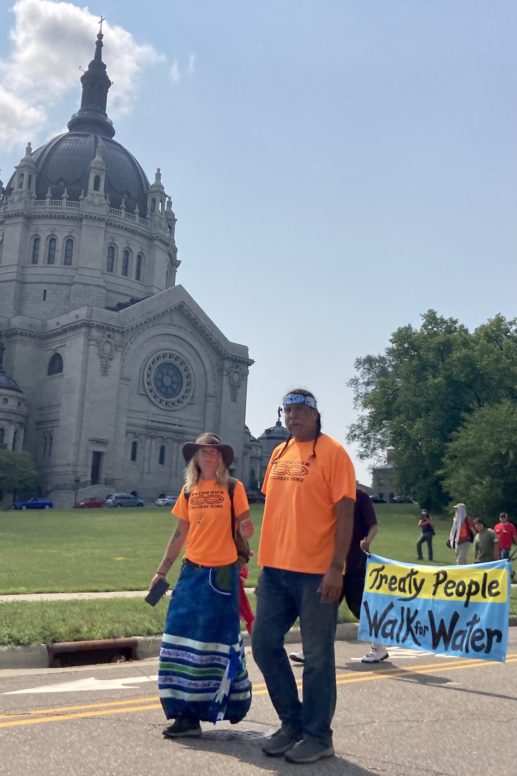 Kaylee Moody and Joe Morales (Yaqui), organizers of the Treaty People Walk for Water, on the final stretch of the 259-mile walk.