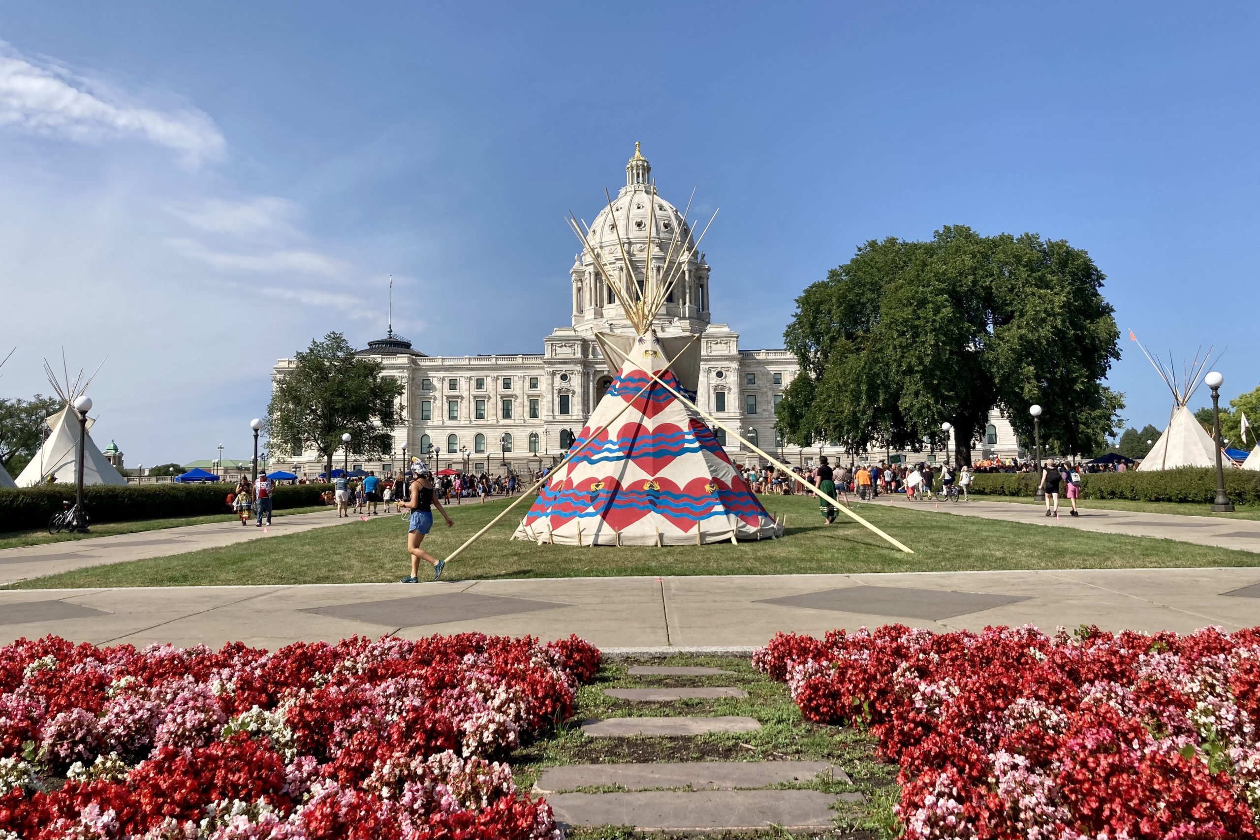 Dozens of tipis were erected on the MN State Capitol grounds during the week of August 23, 2021.