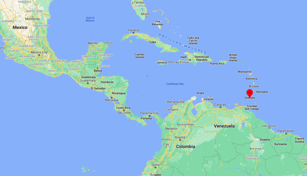 Map of Grenada within the Americas region / credit: Google