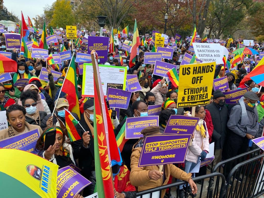 More than 15,000 people participated in a November 22, 2021, protest at the White House to express their disappointment with the Biden administration's coercive diplomatic strategy policy towards the democratically elected government of Ethiopia / credit: Twitter/Gennet Negussie