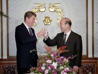 U.S. President Donald Reagan toasts with South Korean President Chun Doo Hwan during a reception at the Blue House, the South Korean presidential palace in Seoul on November 13, 1983 / credit: White House