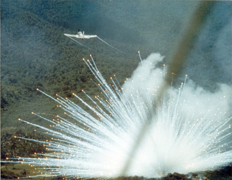 A U.S. Air Force Douglas Skyraider drops a white phosphorus bomb on a Viet Cong position in South Vietnam in 1966 / credit: U.S. Air Force