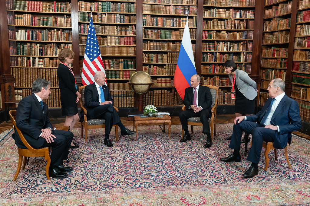 U.S. President Joe Biden and Russian President Vladimir Putin participate in a tete-a-tete during a U.S.-Russia Summit on June 16 at the Villa La Grange in Geneva / credit: Official White House photo by Adam Schultz