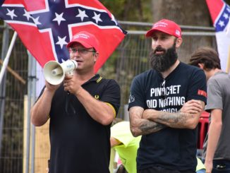 Proud Boys in MAGA hats at a neo-Confederate rally in 2019 / credit: Anthony Crider / Flickr