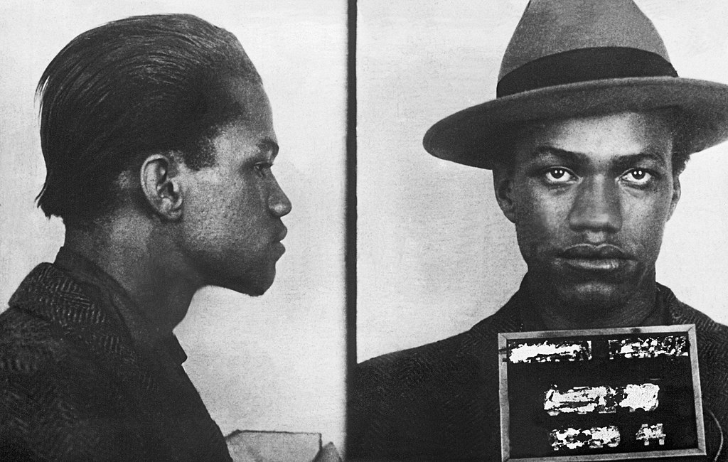A Boston police mug shot of Malcolm X, following his arrest for larceny in 1944