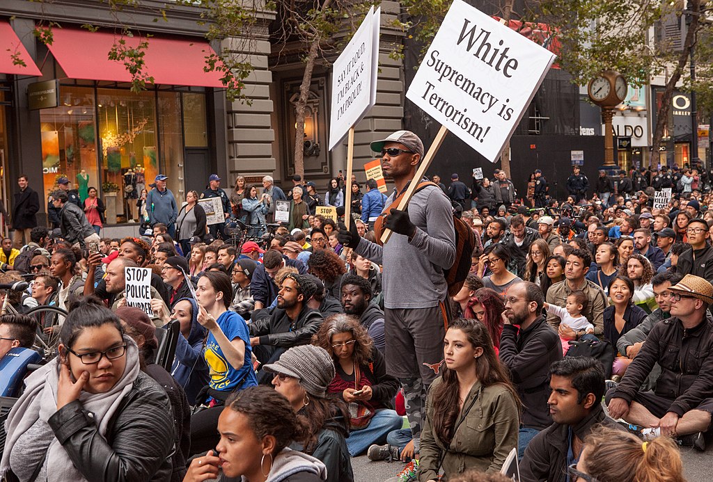 A sit-in protest on July 8, 2016 in San Francisco in response to the Alton Sterling shooting / credit: 