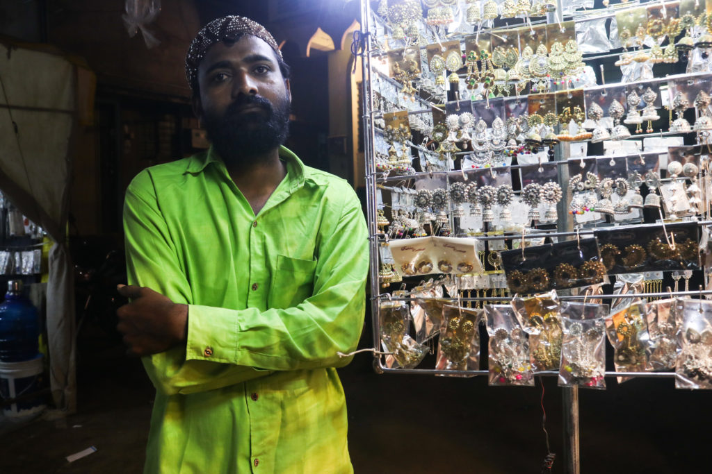 Riyaz Latkar, 32, has been selling artificial jewelry for over a decade now and says he has never seen a crisis like this / credit: Sanket Jain
