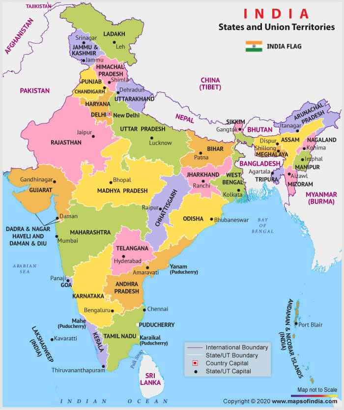 Map of Indian states and neigboring countries, including, Nepal / credit: Maps of India