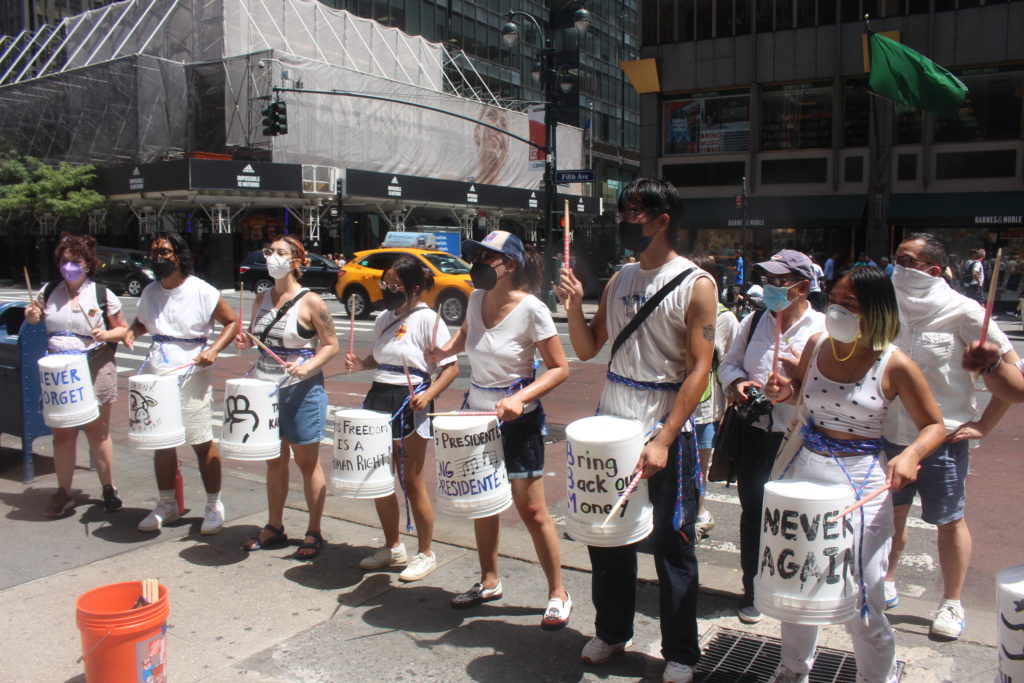 Part of a drumline at the July 24 protest in front of the Philippine consulate in New York City to counter the new Philippine president's State of the Union Address / credit: Cygaelle Bergado